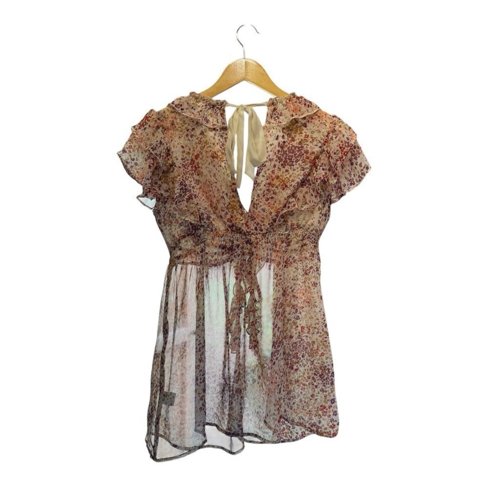 Yag Couture Floral Sheer Blouse - Red and Brown